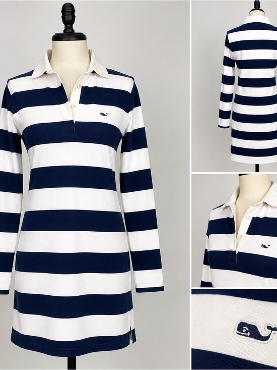 Vineyard Vines Dresses & Skirts - Vineyard Vines Rugby Dress Women’s M Navy White Striped Long Sleeve Preppy